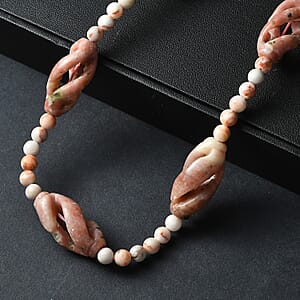 Spice Jasper and Pink Web Jasper 223.00 ctw Beaded Necklace in Platinum Over 20 Inches 