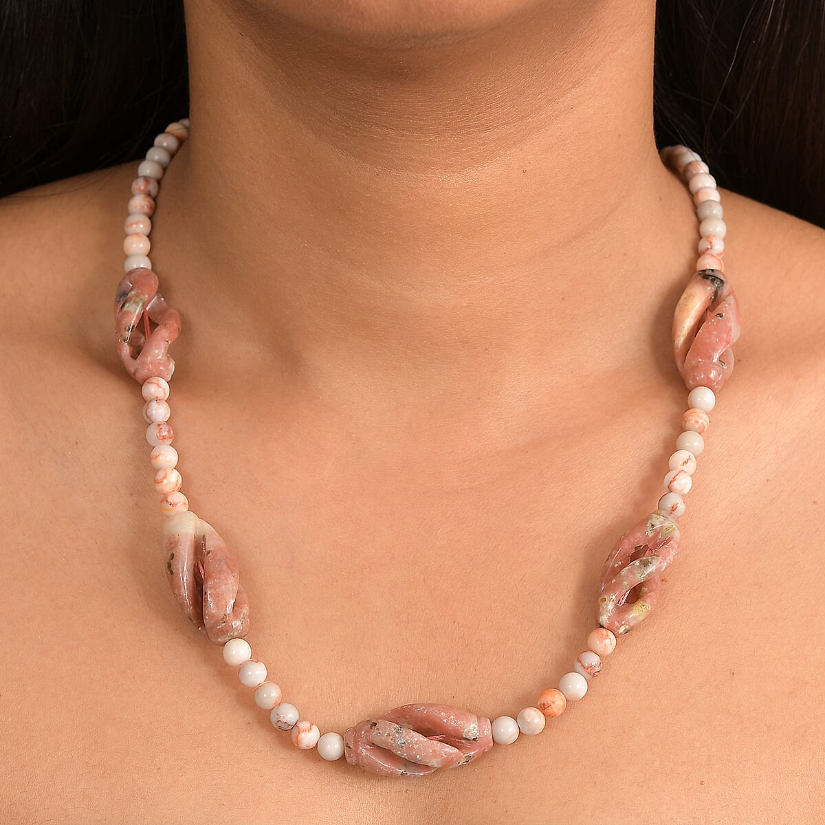 Spice Jasper and Pink Web Jasper 223.00 ctw Beaded Necklace in Platinum Over 20 Inches  image number 2