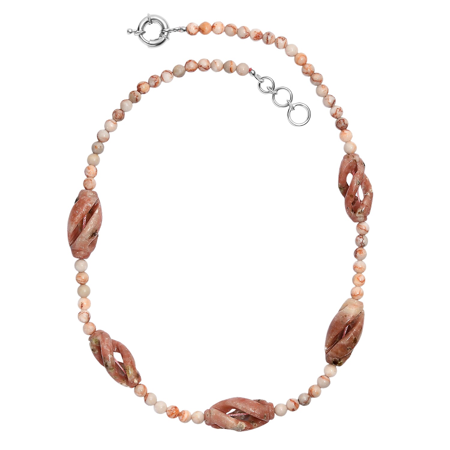 Spice Jasper and Pink Web Jasper 223.00 ctw Beaded Necklace in Platinum Over 20 Inches