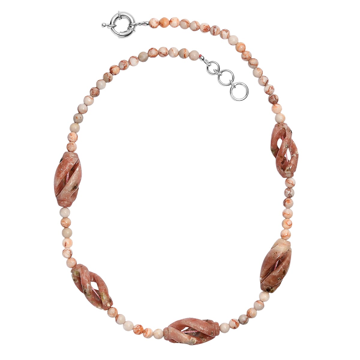 Spice Jasper and Pink Web Jasper 223.00 ctw Beaded Necklace in Platinum Over 20 Inches  image number 3