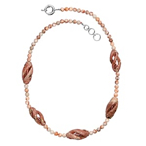 Spice Jasper and Pink Web Jasper 223.00 ctw Beaded Necklace in Platinum Over 20 Inches 
