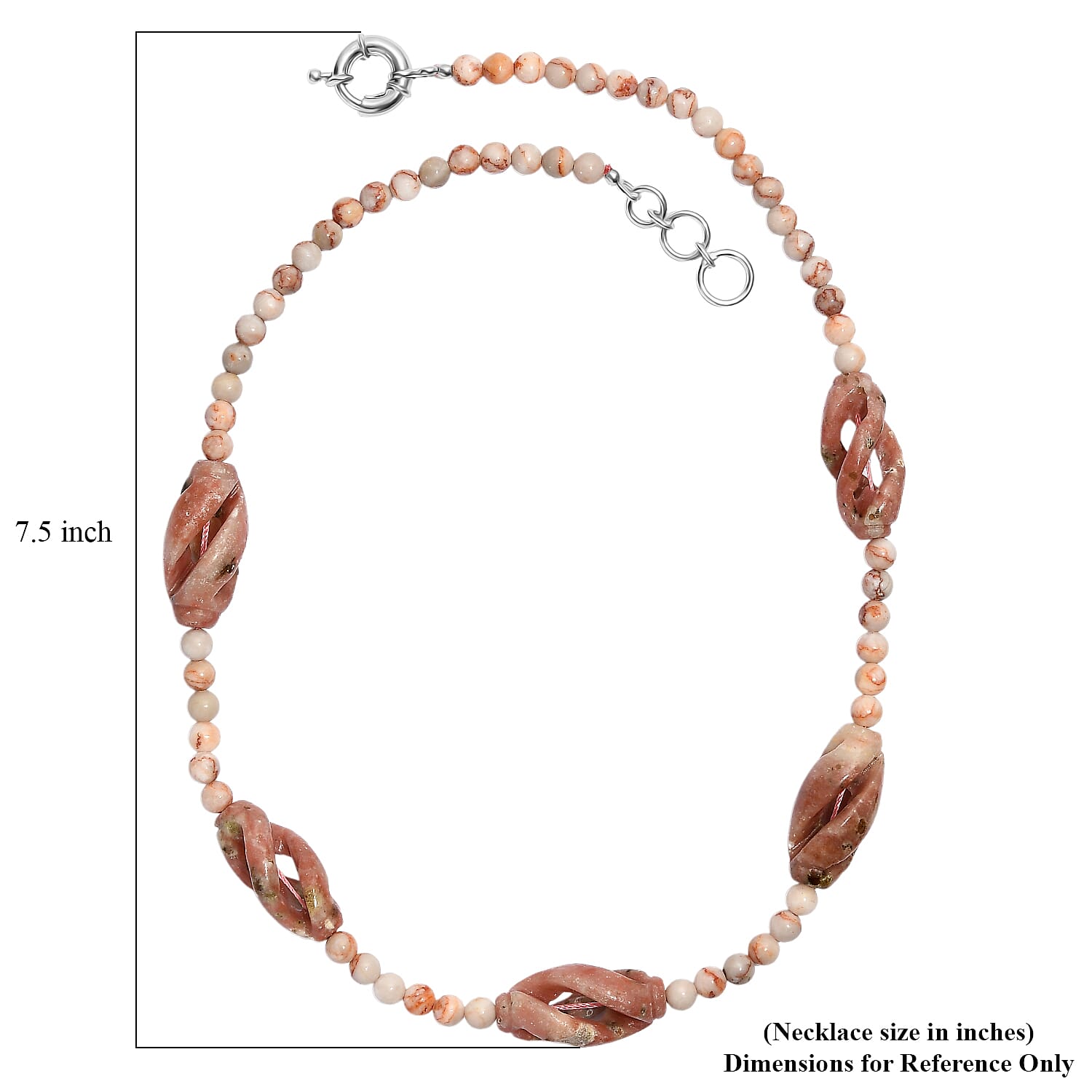 Spice Jasper and Pink Web Jasper 223.00 ctw Beaded Necklace in Platinum Over 20 Inches