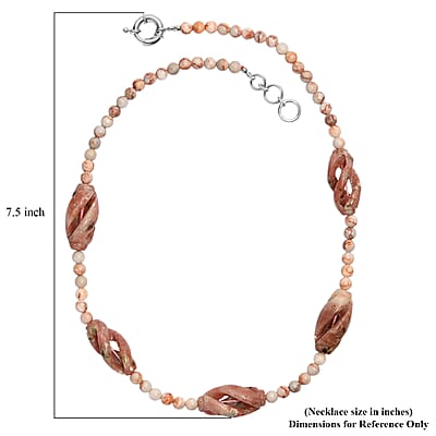 Spice Jasper and Pink Web Jasper 223.00 ctw Beaded Necklace in Platinum Over 20 Inches