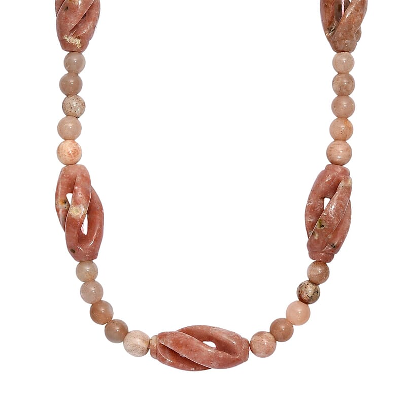 EverTrue Spice Jasper and Peach Moonstone 256.00 ctw Necklace in Platinum Bond 20 Inches 
