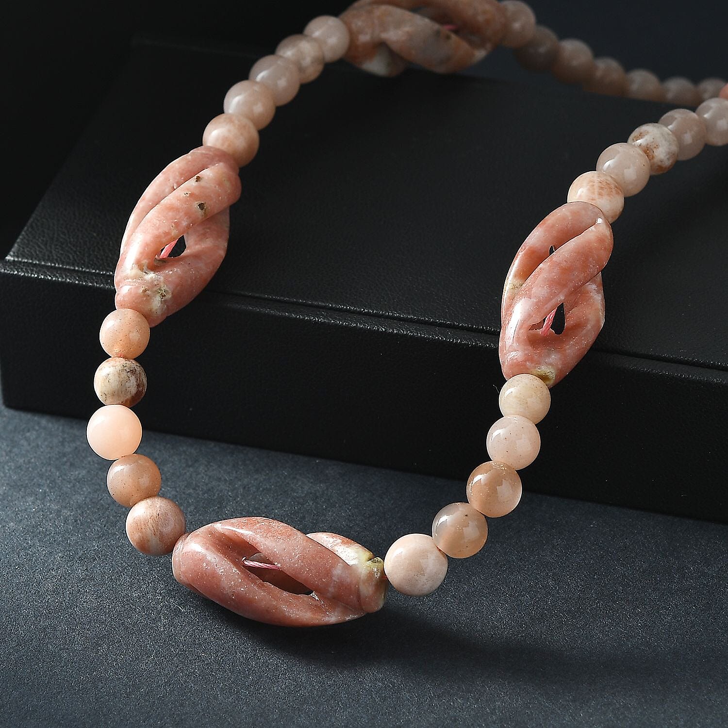 EverTrue Spice Jasper and Peach Moonstone 256.00 ctw Necklace in Platinum Bond 20 Inches 