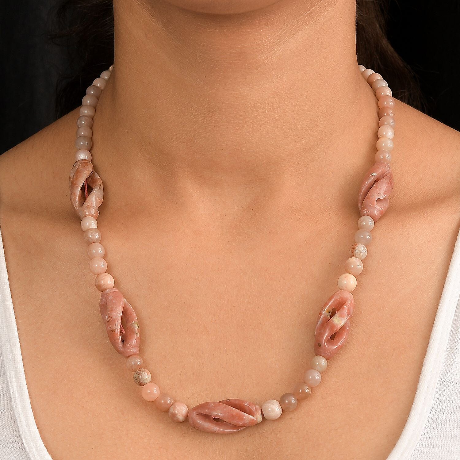 EverTrue Spice Jasper and Peach Moonstone 256.00 ctw Necklace in Platinum Bond 20 Inches 