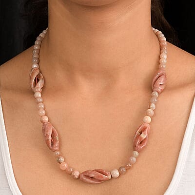 EverTrue Spice Jasper and Peach Moonstone 256.00 ctw Necklace in Platinum Bond 20 Inches 