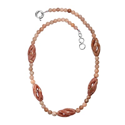 EverTrue Spice Jasper and Peach Moonstone 256.00 ctw Necklace in Platinum Bond 20 Inches 