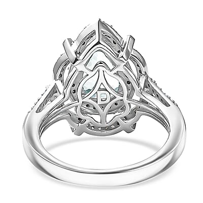 D'Joy Premium Mangoro Aquamarine and Blue and White Diamond 2.00 ctw Radial Architecture Ring in Rhodium Over Sterling Silver (Size 10.0)