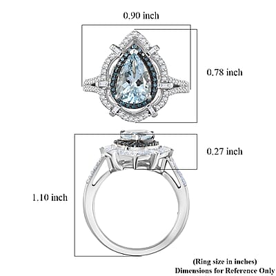 D'Joy Premium Mangoro Aquamarine and Blue and White Diamond 2.00 ctw Radial Architecture Ring in Rhodium Over Sterling Silver (Size 10.0)
