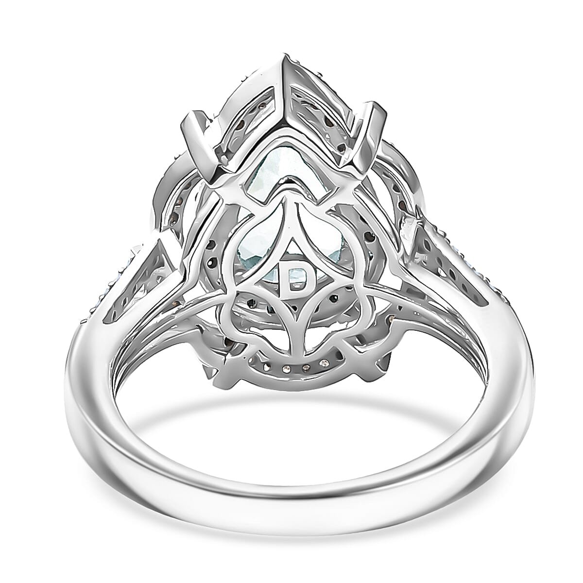 D'Joy Premium Mangoro Aquamarine and Blue and White Diamond 2.00 ctw Radial Architecture Ring in Rhodium Over Sterling Silver (Size 6.0) image number 4