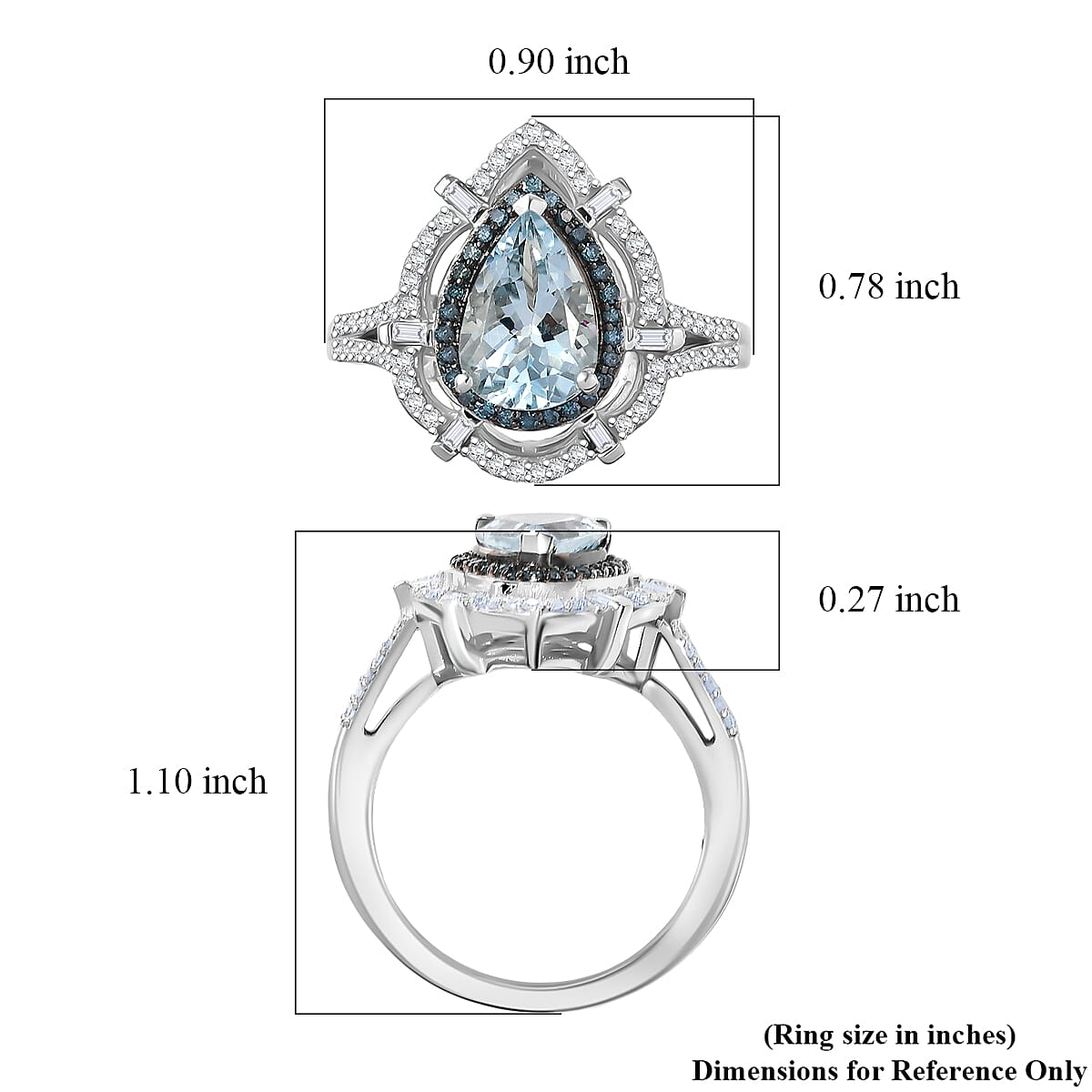 D'Joy Premium Mangoro Aquamarine and Blue and White Diamond 2.00 ctw Radial Architecture Ring in Rhodium Over Sterling Silver (Size 6.0) image number 5