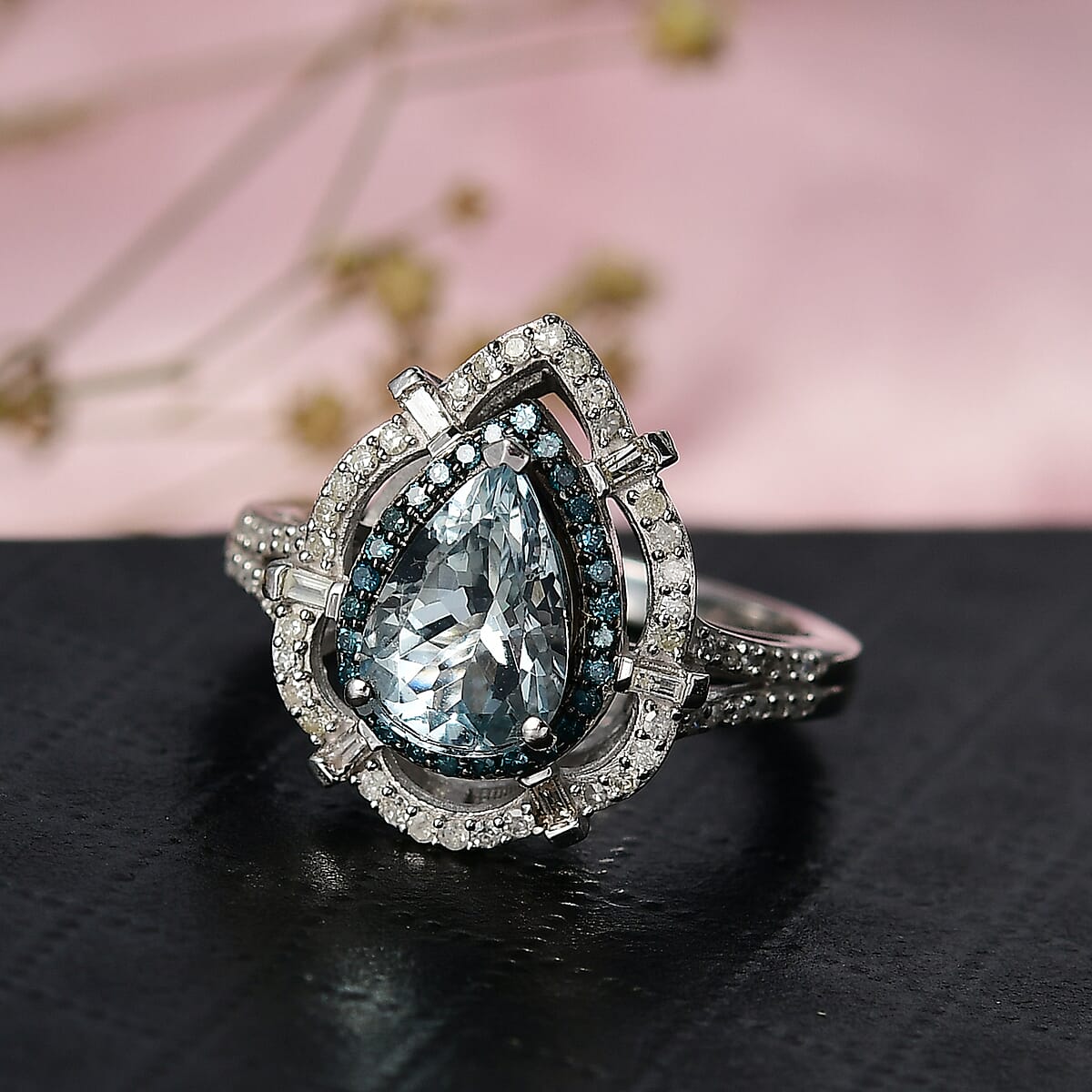 D'Joy Premium Mangoro Aquamarine and Blue and White Diamond 2.00 ctw Radial Architecture Ring in Rhodium Over Sterling Silver (Size 7.0) image number 1