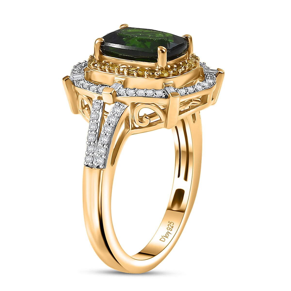 D'Joy Premium Chrome Diopside, Yellow and White Diamond 2.50 ctw Radial Architecture Ring in 18K Vermeil Yellow Gold Over Sterling Silver (Size 7.0) image number 3