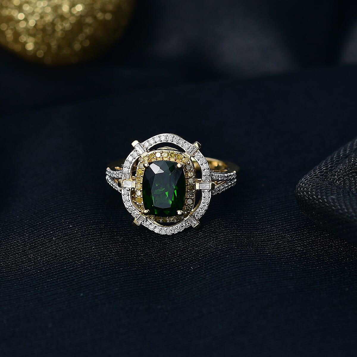 D'Joy Premium Chrome Diopside and Yellow and White Diamond 2.50 ctw Ring in 18K Vermeil Yellow Gold Over Sterling Silver (Size 8.0) image number 1