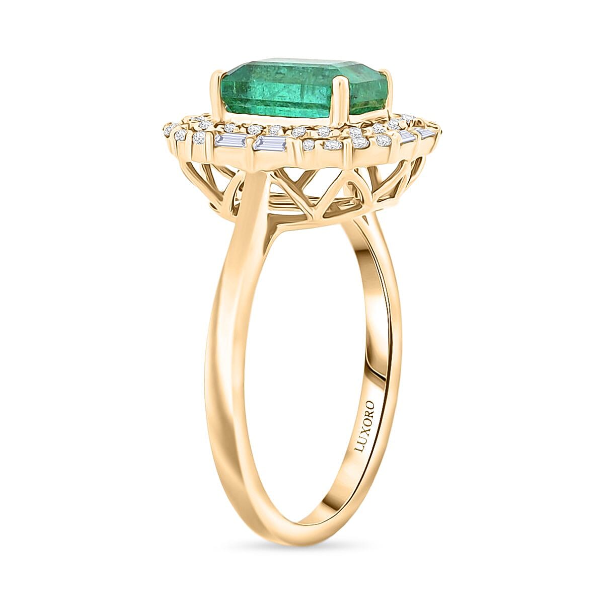 Certified & Appraised Luxoro AAA Kagem Zambian Emerald and I2 Diamond 2.20 ctw Ring in 10K Yellow Gold (Size 10.0) image number 3