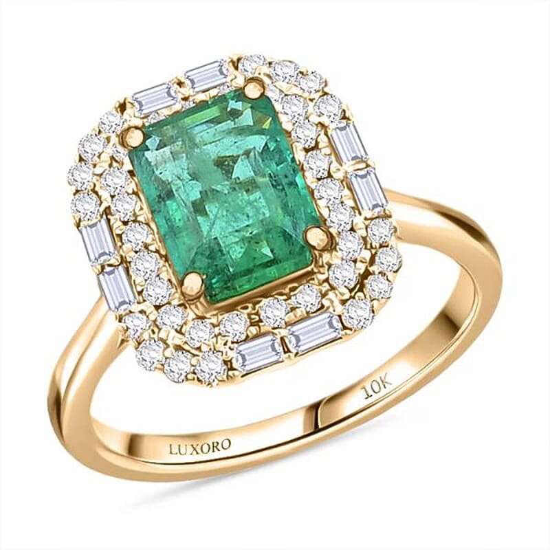 Certified and Appraised Luxoro AAA Kagem Zambian Emerald, Diamond Ring in 10K Yellow Gold 2.20 ctw (Size 12.0)