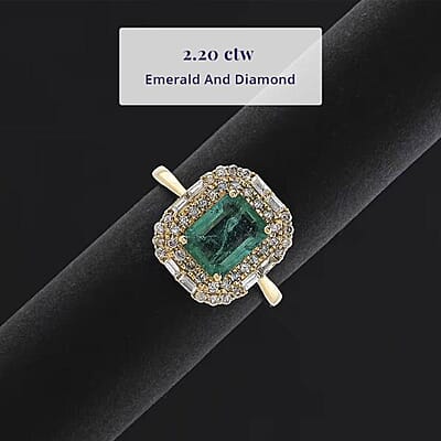 Certified and Appraised Luxoro AAA Kagem Zambian Emerald, Diamond Ring in 10K Yellow Gold 2.20 ctw (Size 5.0)