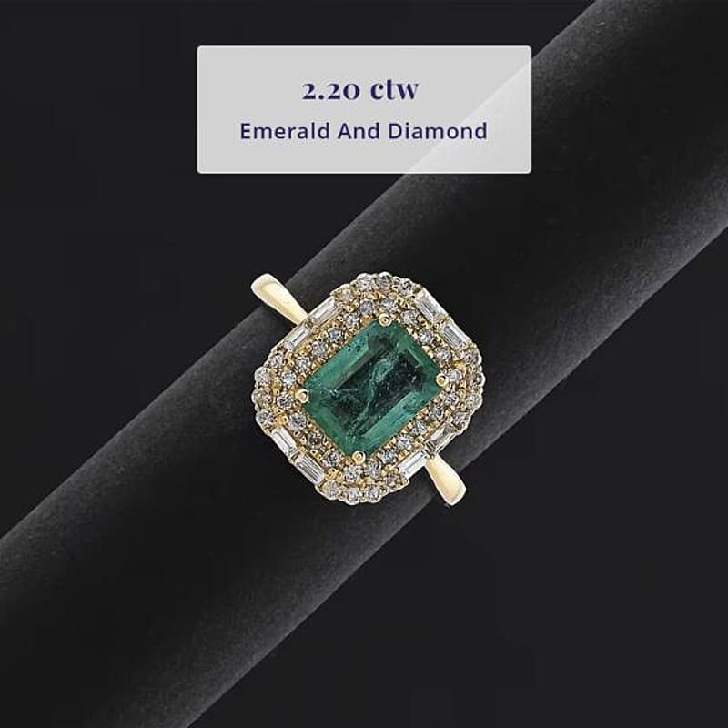 Certified & Appraised Luxoro AAA Kagem Zambian Emerald, Diamond Ring in 10K Yellow Gold 2.20 ctw (Size 6.0)