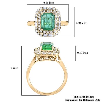 Certified & Appraised Luxoro AAA Kagem Zambian Emerald, Diamond Ring in 10K Yellow Gold 2.20 ctw (Size 8.0)