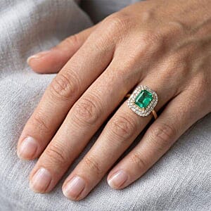 Certified and Appraised Luxoro AAA Kagem Zambian Emerald, Diamond Ring in 10K Yellow Gold 2.20 ctw (Size 9.5)