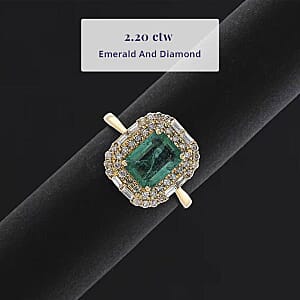 Certified and Appraised Luxoro AAA Kagem Zambian Emerald, Diamond Ring in 10K Yellow Gold 2.20 ctw (Size 9.5)