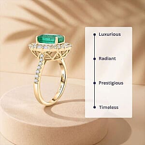 Certified and Appraised Luxoro AAA Kagem Zambian Emerald, Diamond Ring in 10K Yellow Gold 2.20 ctw (Size 9.5)