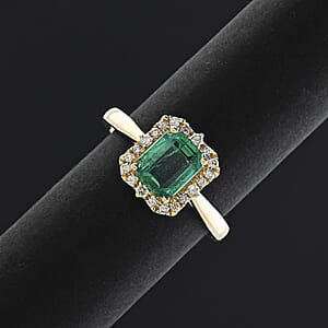 Certified Luxoro AAA Kagem Zambian Emerald, Diamond Ring in 10K Yellow Gold 1.70 ctw (Size 5.0)