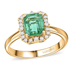 Certified & Appraised Luxoro AAA Kagem Zambian Emerald and I2 Diamond 1.70 ctw Ring in 10K Yellow Gold (Size 6.0)
