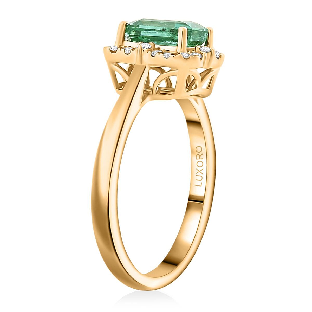Certified & Appraised Luxoro AAA Kagem Zambian Emerald and I2 Diamond 1.70 ctw Ring in 10K Yellow Gold (Size 6.0) image number 3