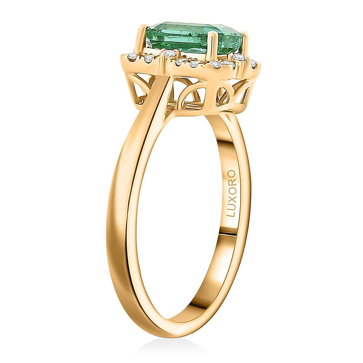 Certified & Appraised Luxoro AAA Kagem Zambian Emerald and I2 Diamond 1.70 ctw Ring in 10K Yellow Gold (Size 9.0) image number 3