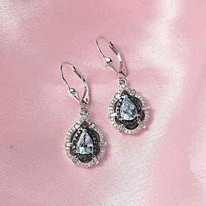 D'Joy Premium Mangoro Aquamarine, Blue Diamond and Diamond 1.65 ctw Earrings in Rhodium Over Sterling Silver