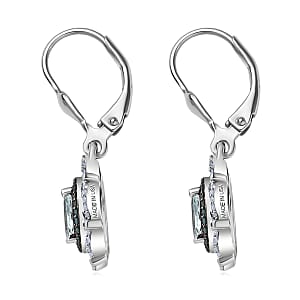D'Joy Premium Mangoro Aquamarine, Blue Diamond and Diamond 1.65 ctw Earrings in Rhodium Over Sterling Silver
