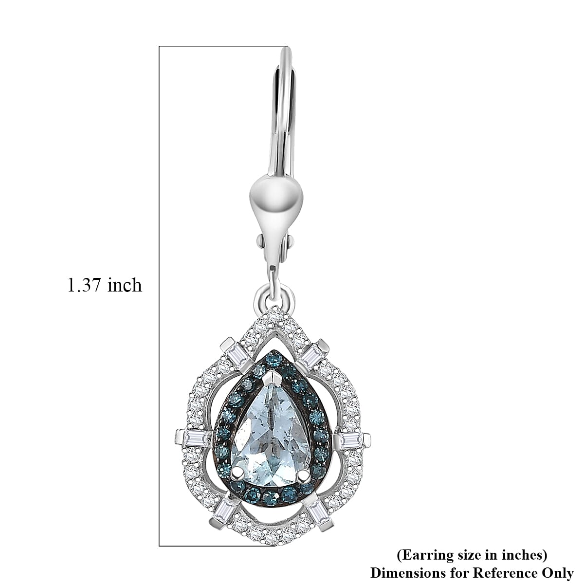 D'Joy Premium Mangoro Aquamarine, Blue Diamond (IR) and Diamond (0.54 cts) Earrings in Rhodium Over Sterling Silver 1.65 ctw image number 5