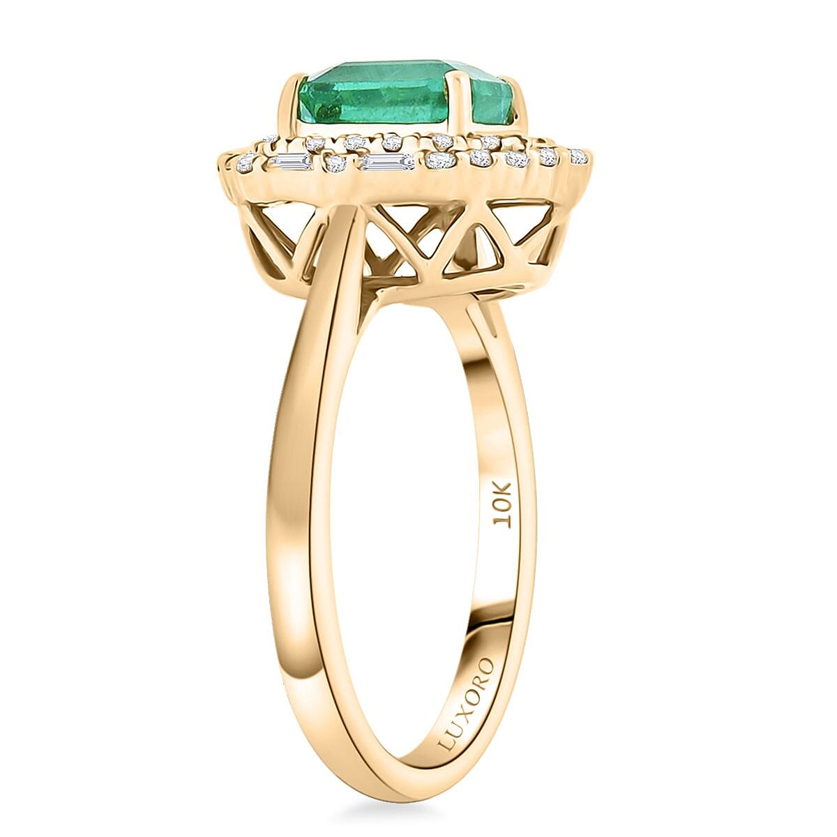Certified & Appraised Luxoro 10K Yellow Gold AAA Kagem Zambian Emerald, Diamond (I2) (0.37 cts) Ring (Size 6.0) 1.65 ctw image number 3