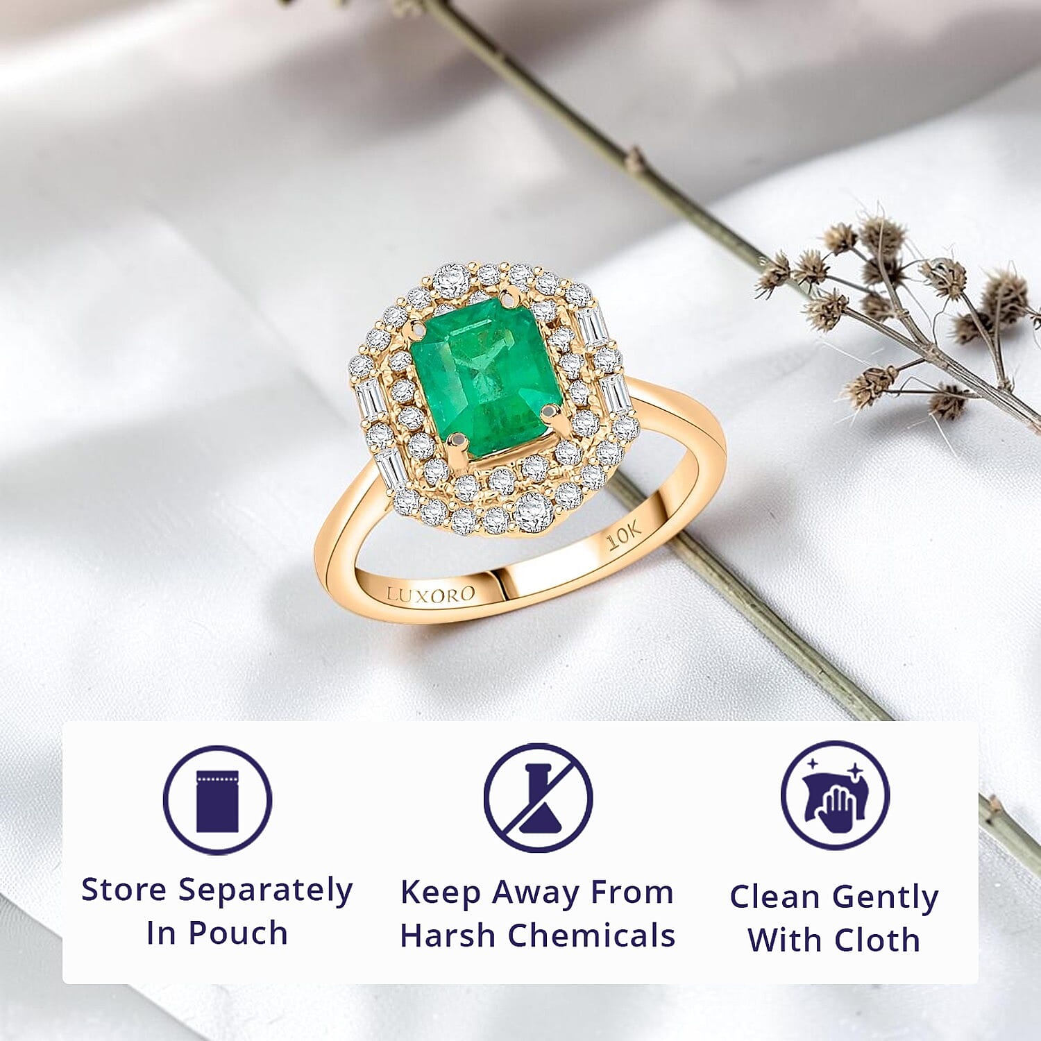 Certified & Appraised Luxoro AAA Kagem Zambian Emerald and I2 Diamond 1.65 ctw Ring in 10K Yellow Gold (Size 10.0)