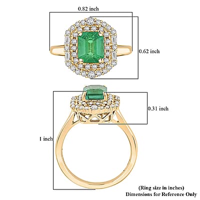 Certified & Appraised Luxoro AAA Kagem Zambian Emerald and I2 Diamond 1.65 ctw Ring in 10K Yellow Gold (Size 10.0)