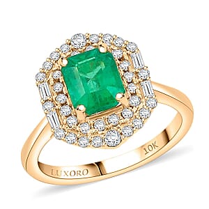 Certified & Appraised Luxoro AAA Kagem Zambian Emerald and I2 Diamond 1.65 ctw Ring in 10K Yellow Gold (Size 5.5)