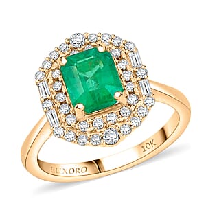 Certified & Appraised Luxoro AAA Kagem Zambian Emerald and I2 Diamond 1.65 ctw Ring in 10K Yellow Gold (Size 6.0)