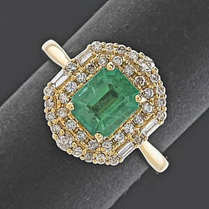 Certified & Appraised Luxoro AAA Kagem Zambian Emerald and I2 Diamond 1.65 ctw Ring in 10K Yellow Gold (Size 7.0)