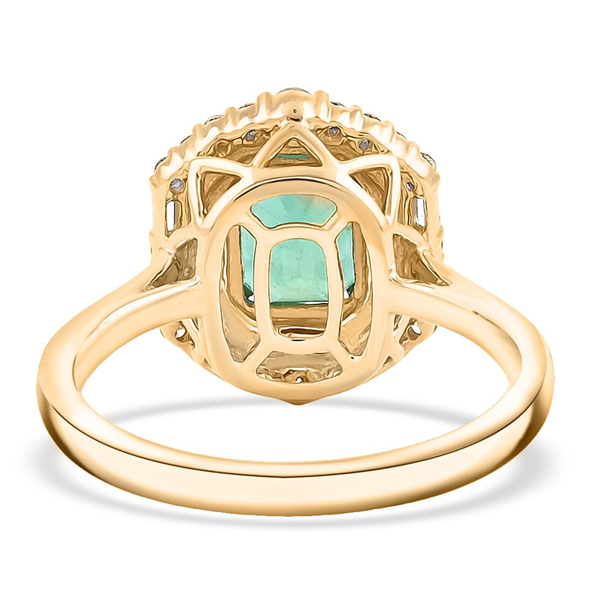 Certified & Appraised Luxoro AAA Kagem Zambian Emerald and I2 Diamond 1.65 ctw Ring in 10K Yellow Gold (Size 8.0) image number 4