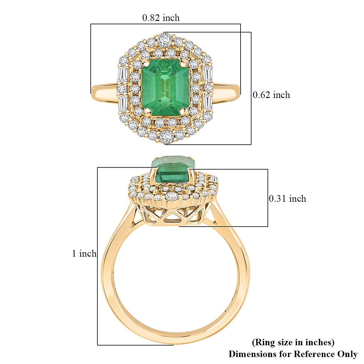 Certified & Appraised Luxoro AAA Kagem Zambian Emerald and I2 Diamond 1.65 ctw Ring in 10K Yellow Gold (Size 8.0) image number 5
