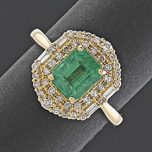 Certified & Appraised Luxoro AAA Kagem Zambian Emerald and I2 Diamond 1.65 ctw Ring in 10K Yellow Gold (Size 8.5)