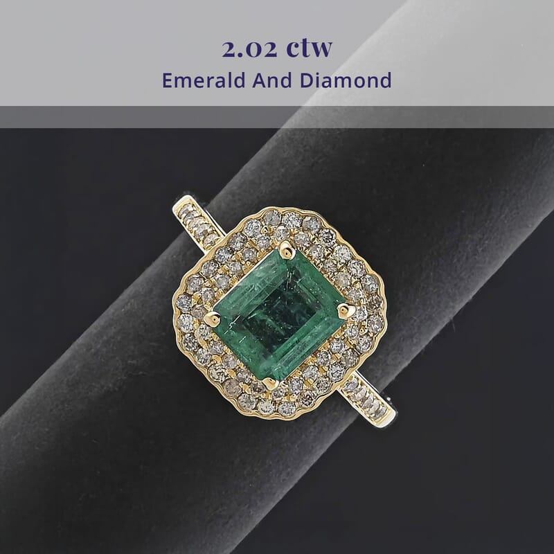 Certified & Appraised Luxoro AAA Kagem Zambian Emerald and I2 Diamond 2.02 ctw Ring in 10K Yellow Gold (Size 10.0)