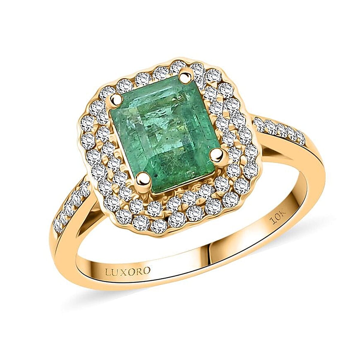 Certified & Appraised Luxoro 10K Yellow Gold AAA Kagem Zambian Emerald, Diamond (I2) (0.17 cts) Ring (Size 5.0) 2.02 ctw image number 0