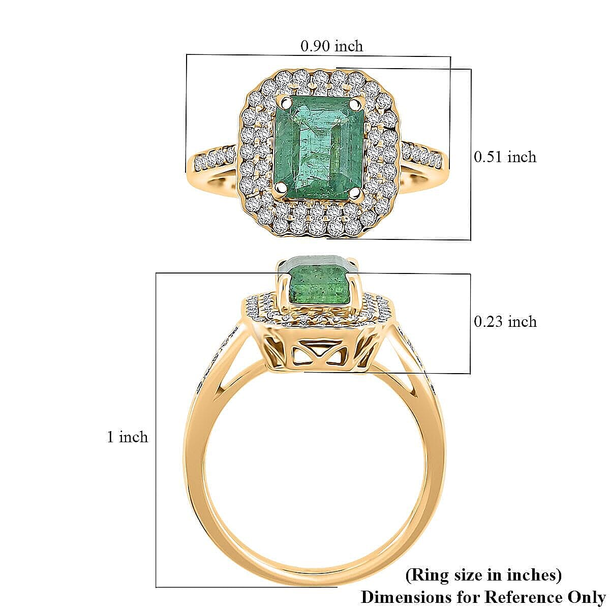 Certified & Appraised Luxoro 10K Yellow Gold AAA Kagem Zambian Emerald, Diamond (I2) (0.17 cts) Ring (Size 5.0) 2.02 ctw image number 5