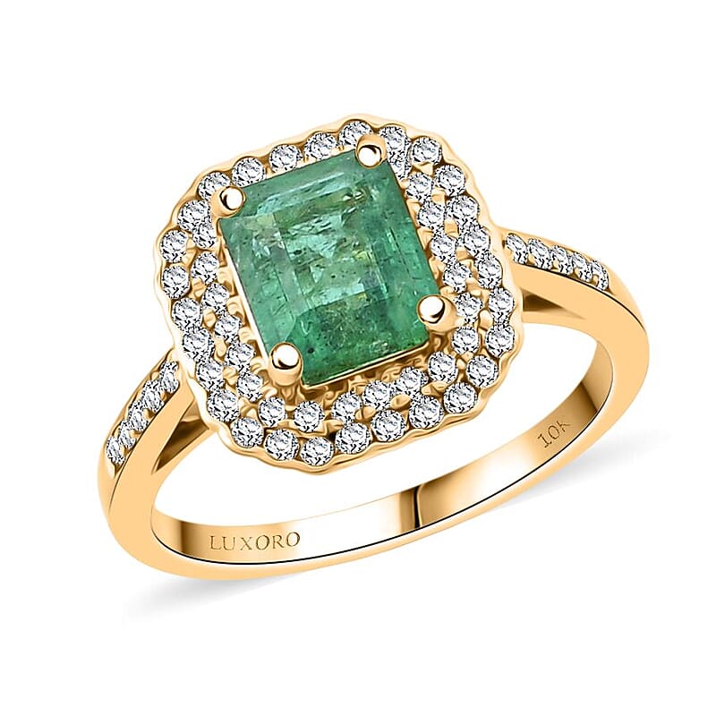 Certified & Appraised Luxoro AAA Gemfield Zambian Emerald and I2 Diamond 2.02 ctw Ring in 10K Yellow Gold (Size 6.0)