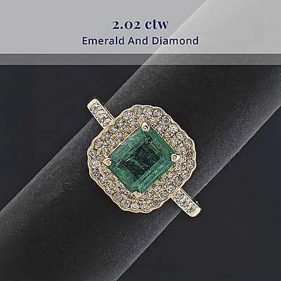 Certified & Appraised Luxoro AAA Gemfield Zambian Emerald and I2 Diamond 2.02 ctw Ring in 10K Yellow Gold (Size 6.0)