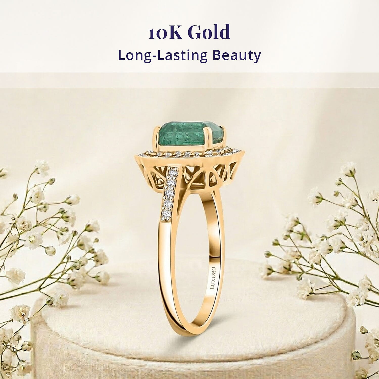 Certified & Appraised Luxoro AAA Gemfield Zambian Emerald and I2 Diamond 2.02 ctw Ring in 10K Yellow Gold (Size 6.0)