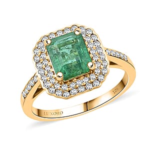 Certified & Appraised Luxoro AAA Gemfield Zambian Emerald and I2 Diamond 2.02 ctw Ring in 10K Yellow Gold (Size 7.0)